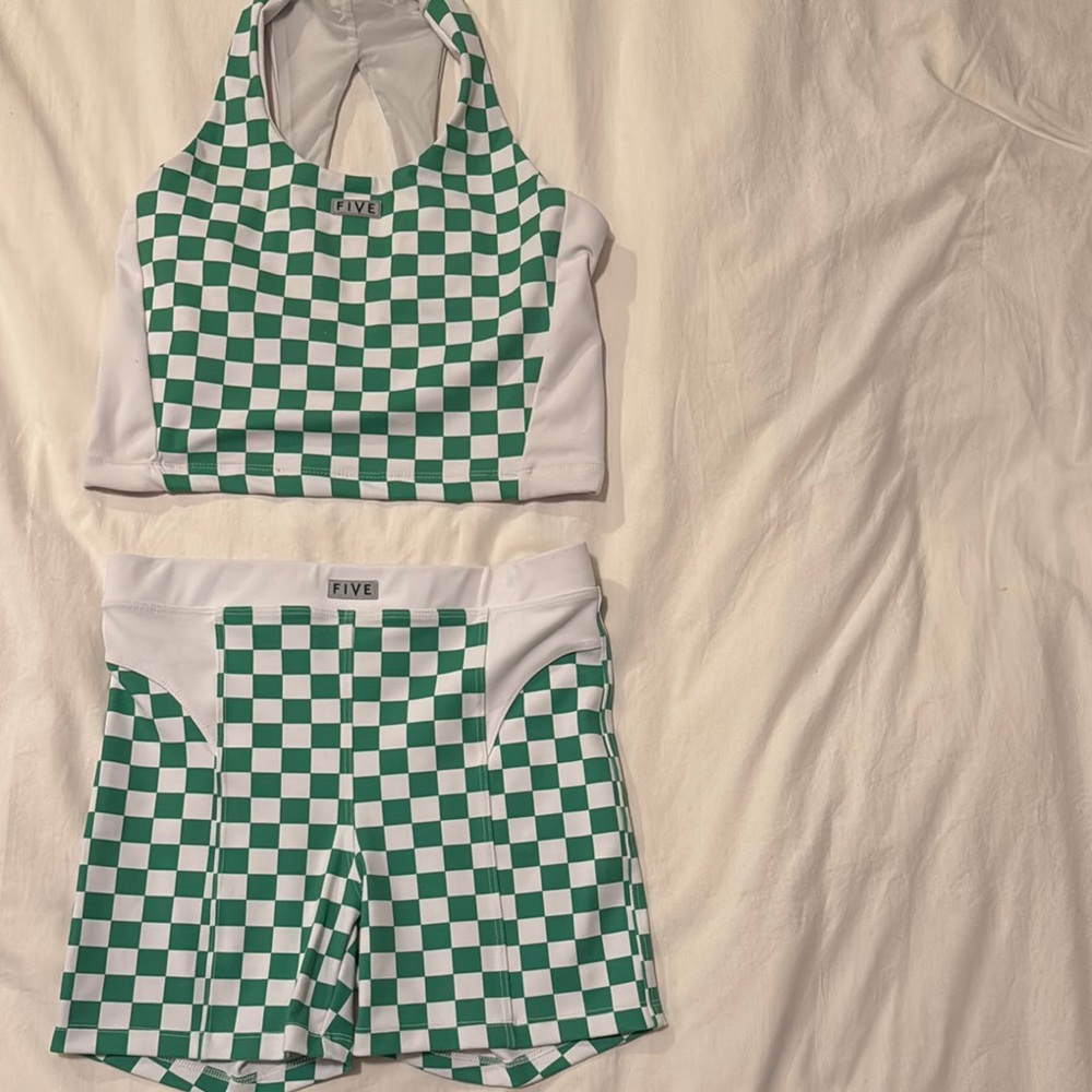 FIVE Green Checkered Women's Athletic Set